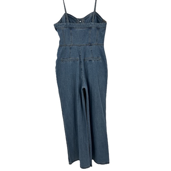 NWT’S Forever 21 Denim Cami Flare Medium Wash Jumpsuit SZ L - Picture 7 of 16